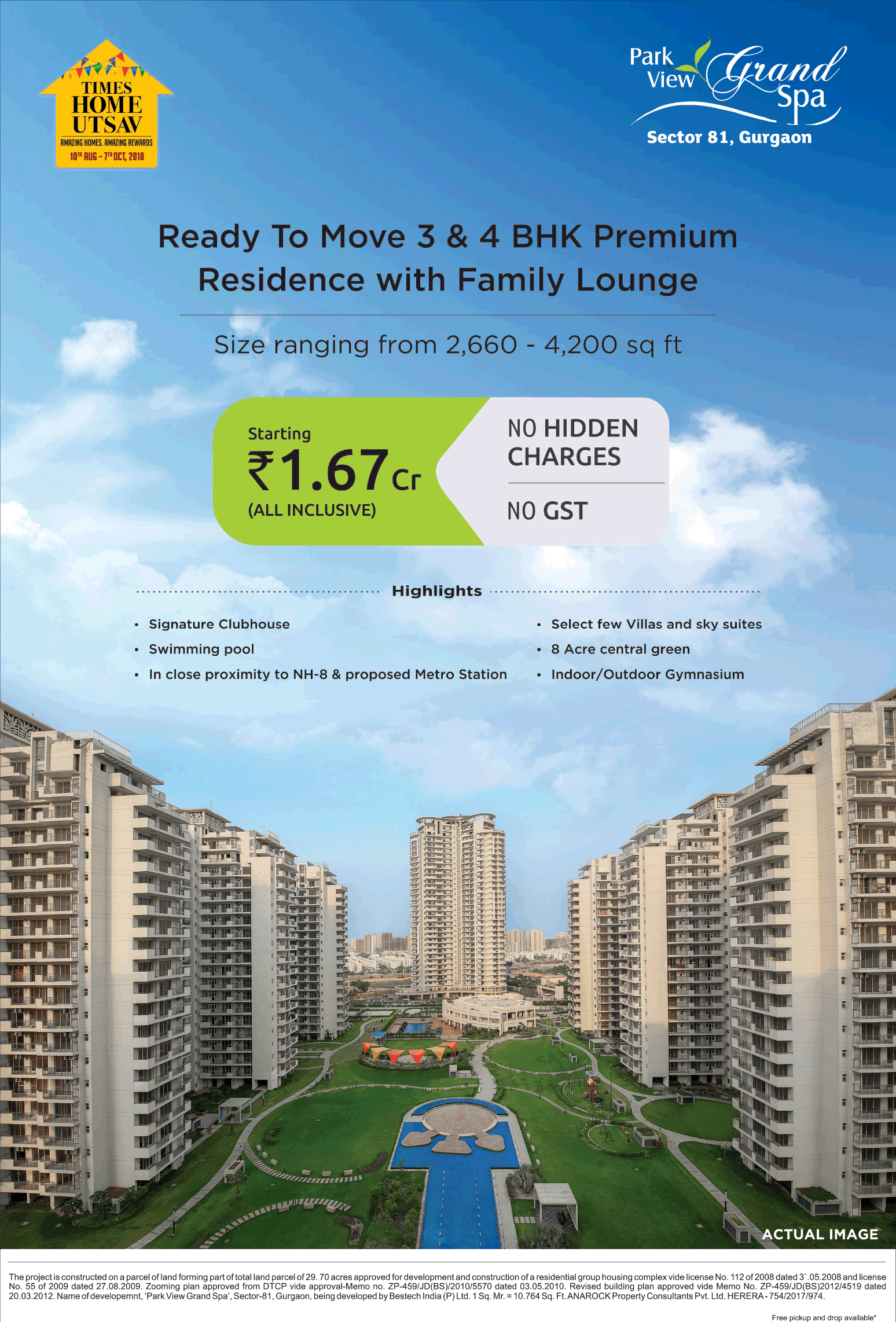 Book premium residency with no GST at Bestech Park View Grand Spa in Gurgaon